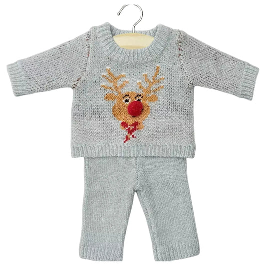 Ensemble 2 pièces mixte en tricot Petit renne silver et son pochon Minikane