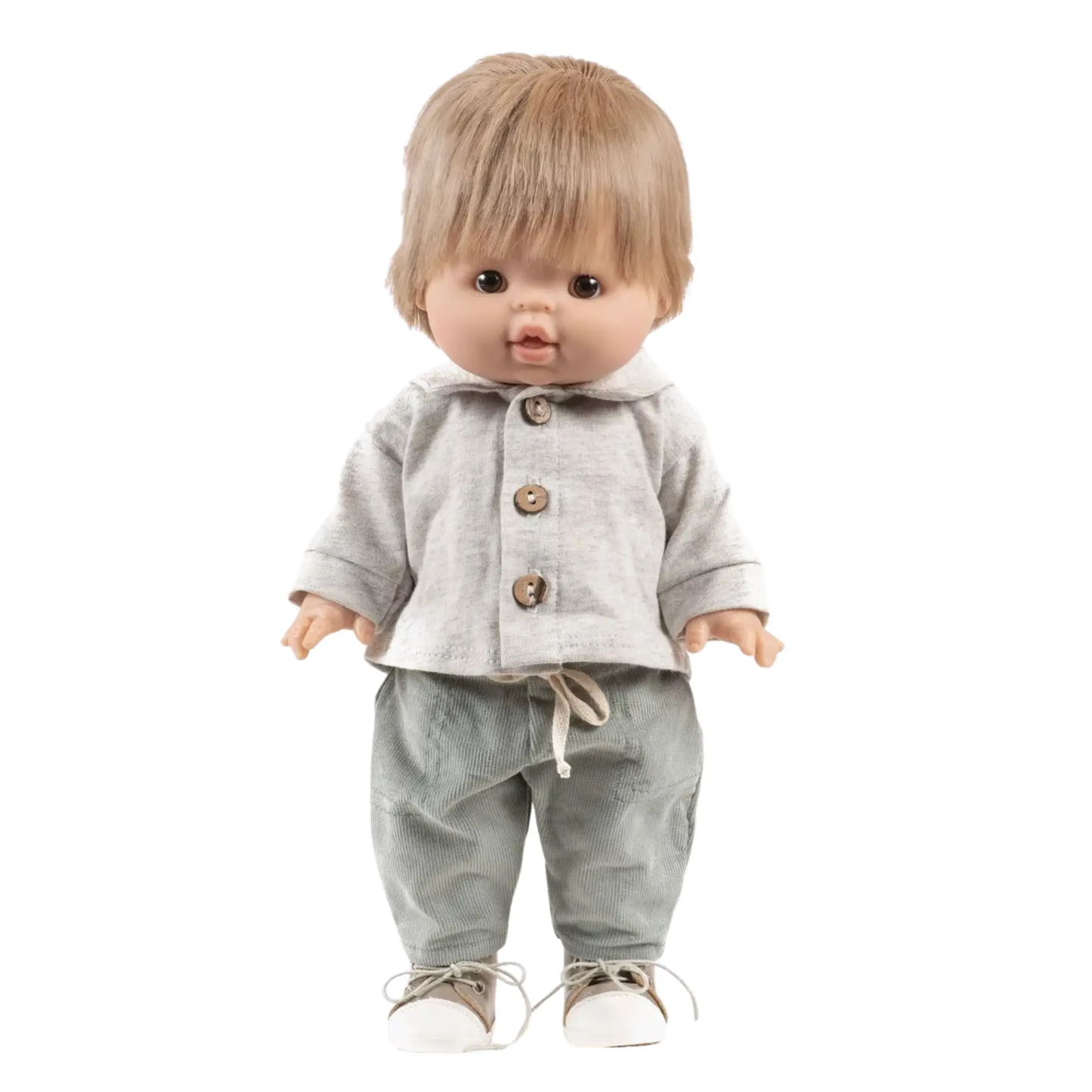 Ensemble Samy top en jersey chiné écru et pantalon en milleraies vert sauge Minikane