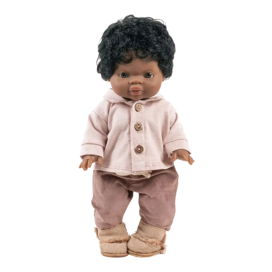 Ensemble Samy top en jersey chiné écru et pantalon en milleraies vert sauge Minikane