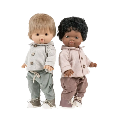 Ensemble Samy top en jersey chiné écru et pantalon en milleraies vert sauge Minikane