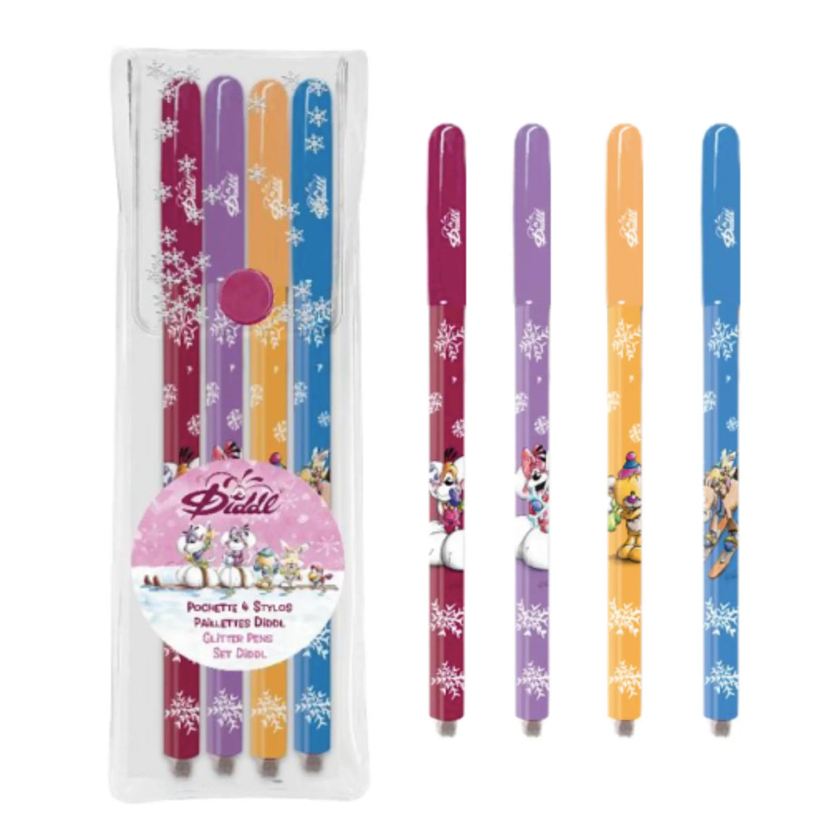 PRÉCOMMANDE - Pochette 4 stylos à paillettes / Diddl Hiver