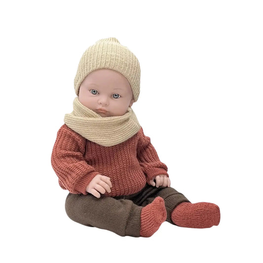 Poupée Bambinis / Yann habits d'hiver en maille rouge Minikane