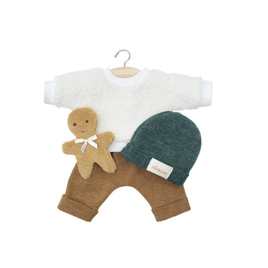 Vêtement poupée Gordis / Ensemble 3 pièces “Bonhomme Pain d’épices” caramel avec doudou Minikane